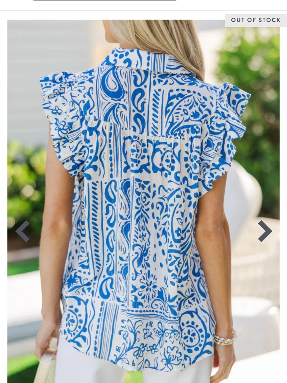 Umgee Blue & White Ruffle-Sleeve Button Front Top - Picture 3 of 3